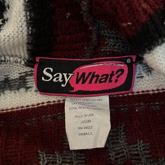SAY What? hooded long sleeve open front cardigan w/ geometric pattern. SZ small. - Picture 7 of 10
